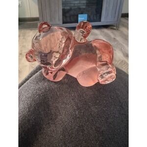 Vintage Fenton Art Glass Pink Transcluent Laying Down Teddy Bear Figurine